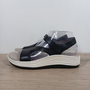 Bionica Sandals Women 8.5 Black Leather Strap Comfort Wedge Casual Summer